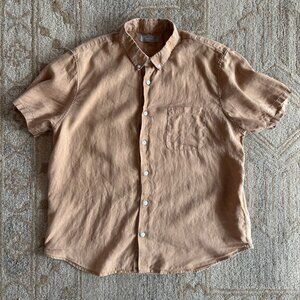 Resort Shirt Linen short sleeve button down men L Everlane Travel Capsule Classy